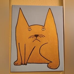 gold cat art painting on canvas gold blue hand painted acrylic size 11x14 inches